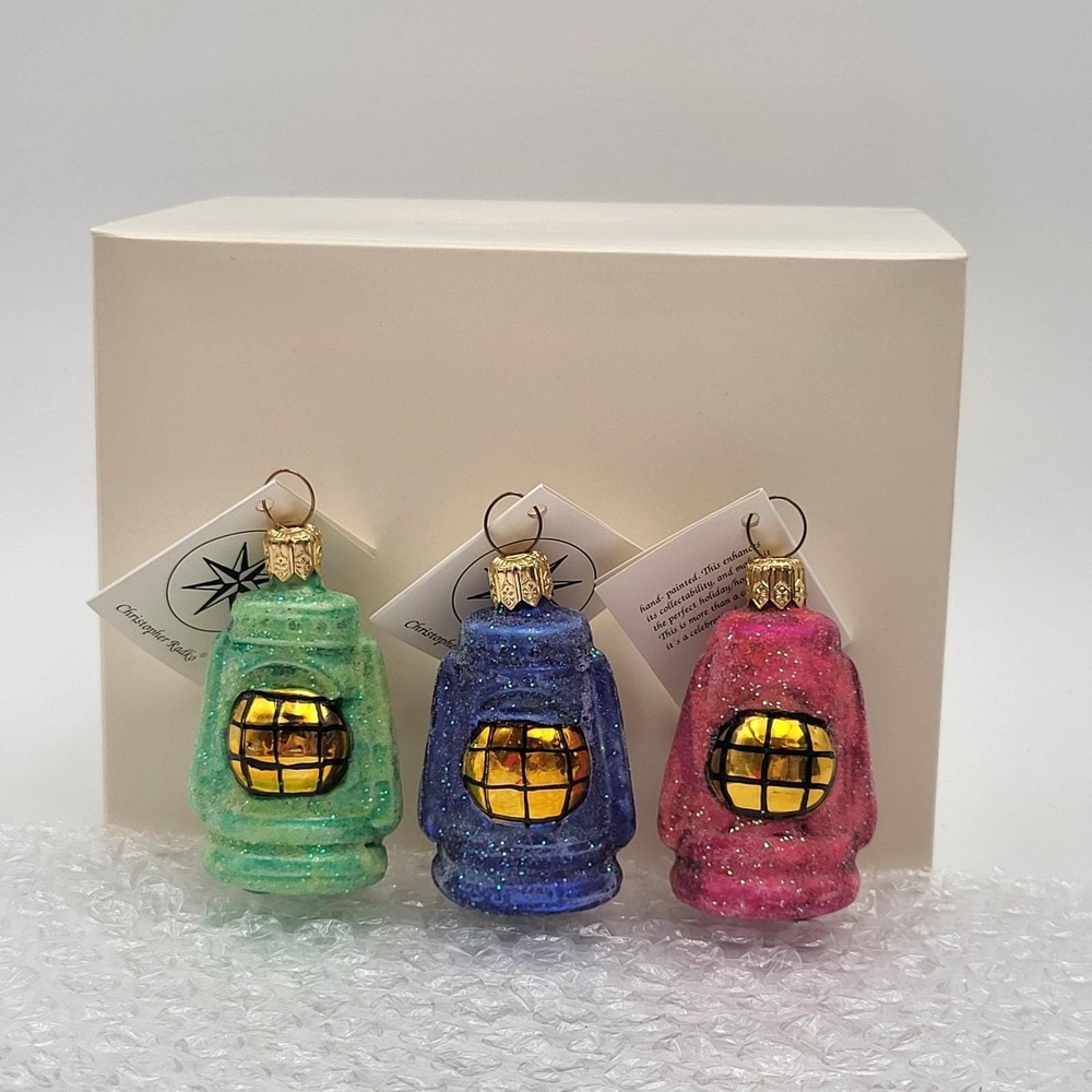 Set of 3 Christopher Radko "Night Light" #96118 Lantern Christmas Ornament New!